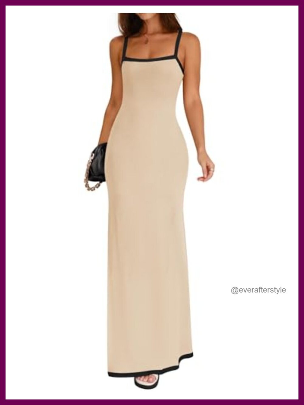 Spaghetti Strap Square Neck Backless Bodycon Maxi Dress